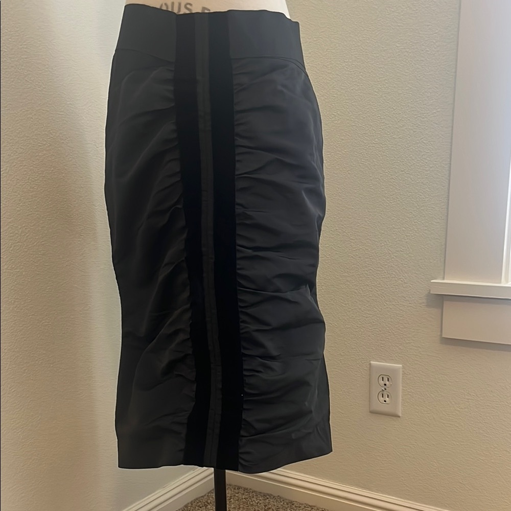 Yves Saint Laurent Black Ruched Midi Pencil Skirt